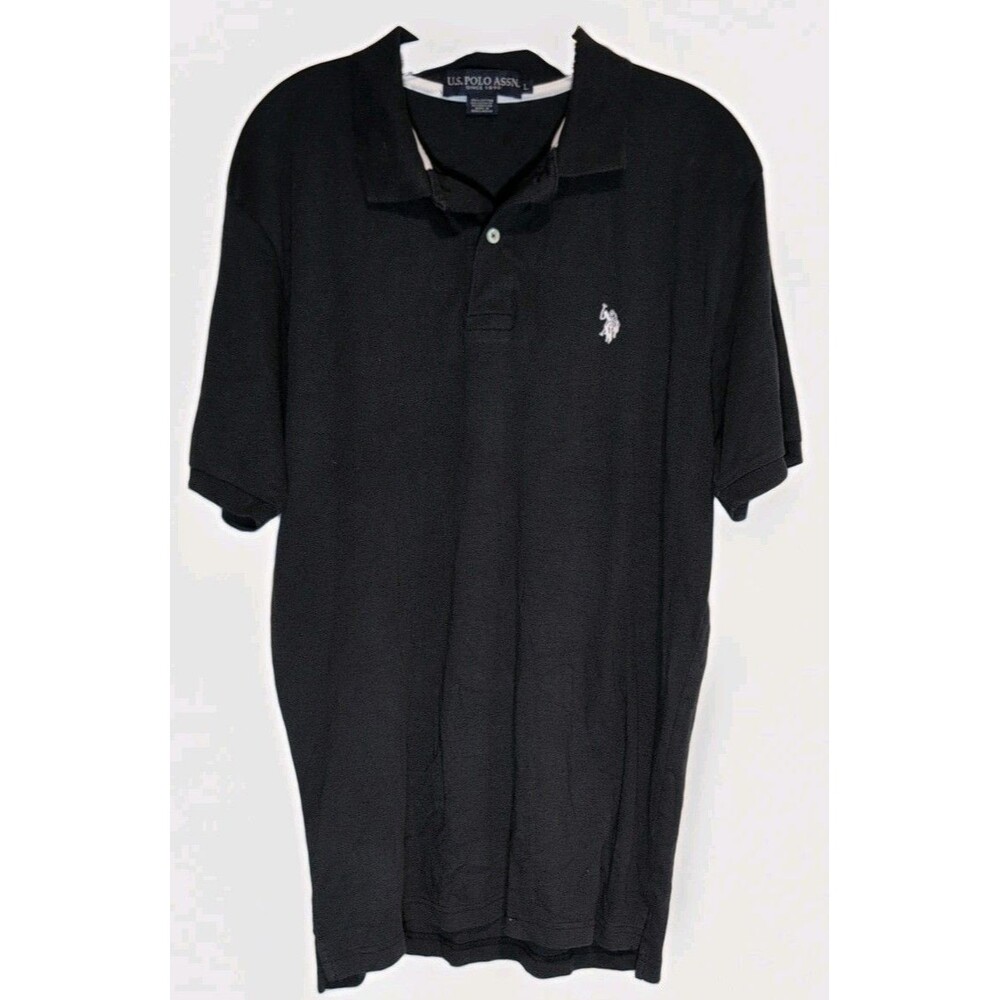 US Polo Assn Men’s Polo Shirt Size L Black 100% Cotton Golf Short Sleeve EUC